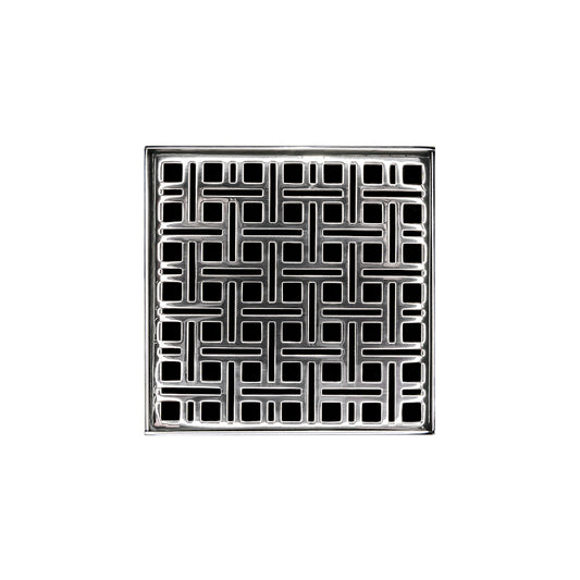 INFINITY DRAIN VDB 5-S PS VD 5 5" x 5" VDB 5 Complete Kit with Weave Pattern Decorative Plate in Polished Stainless with Stainless Steel Bonded Flange Drain Body, 2" No Hub Outlet