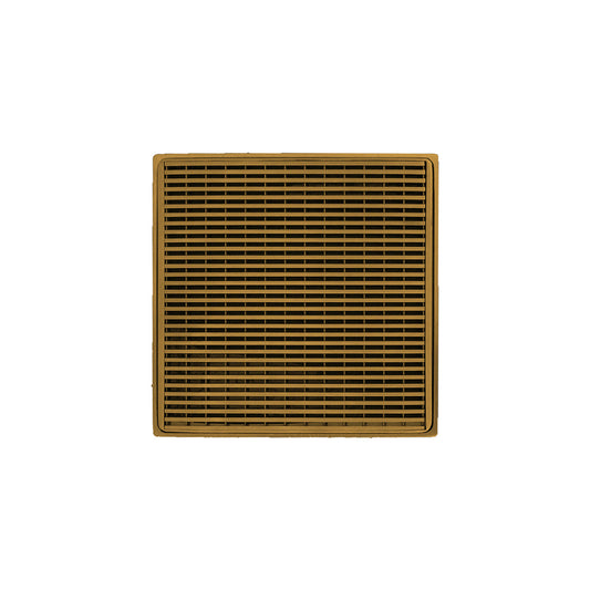 INFINITY DRAIN WDB 4-A PG WD 4 4" x 4" WDB 4 Complete Kit with Wedge Wire Pattern Decorative Plate in Polished Gold with ABS Bonded Flange Drain Body, 2", 3" and 4" Outlet