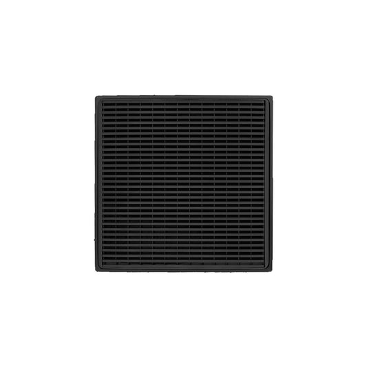 INFINITY DRAIN WDB 4-S BK WD 4 4" x 4" WDB 4 Complete Kit with Wedge Wire Pattern Decorative Plate in Matte Black with Stainless Steel Bonded Flange Drain Body, 2" No Hub Outlet