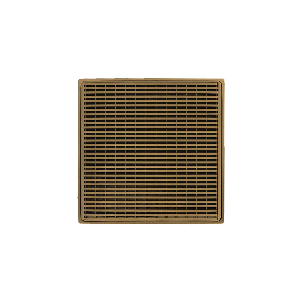 INFINITY DRAIN WDB 4-S PB WD 4 4" x 4" WDB 4 Complete Kit with Wedge Wire Pattern Decorative Plate in Polished Brass with Stainless Steel Bonded Flange Drain Body, 2" No Hub Outlet