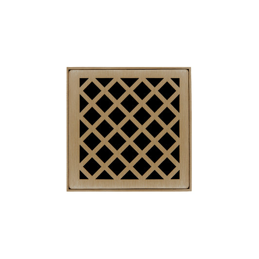 INFINITY DRAIN X 4 SB XD 4 4" x 4" Strainer with Criss-Cross Pattern Decorative Plate and 2" Throat in Satin Bronze for XD 4