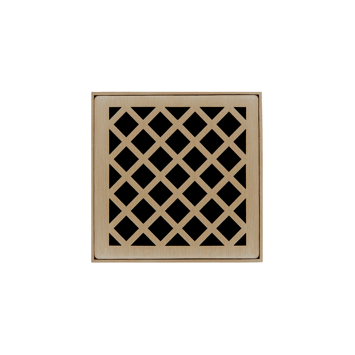 INFINITY DRAIN X 4 SC XD 4 4" x 4" Strainer with Criss-Cross Pattern Decorative Plate and 2" Throat in Satin Champagne for XD 4