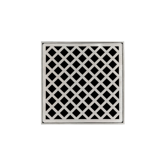 INFINITY DRAIN X 5 SS XD 5 5" x 5" Strainer with Criss-Cross Pattern Decorative Plate and 2" Throat in Satin Stainless for XD 5