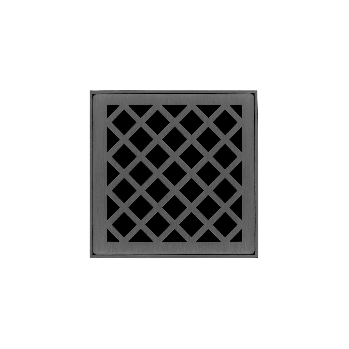 INFINITY DRAIN XD 4-2A GM XD 4 4" x 4" XD 4 Complete Kit with Criss-Cross Pattern Decorative Plate in Gunmetal with ABS Drain Body, 2" Outlet