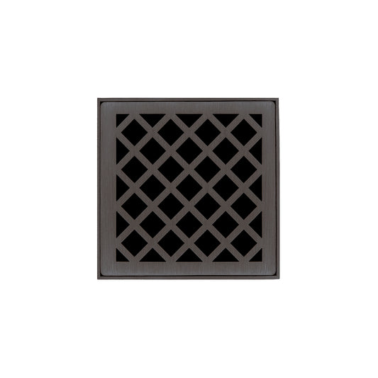 INFINITY DRAIN XD 4-2A ORB XD 4 4" x 4" XD 4 Complete Kit with Criss-Cross Pattern Decorative Plate in Oil Rubbed Bronze with ABS Drain Body, 2" Outlet