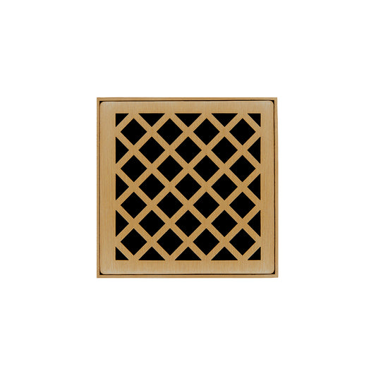 INFINITY DRAIN XD 4-2A PB XD 4 4" x 4" XD 4 Complete Kit with Criss-Cross Pattern Decorative Plate in Polished Brass with ABS Drain Body, 2" Outlet