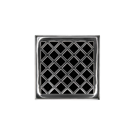INFINITY DRAIN XD 4-2A PS XD 4 4" x 4" XD 4 Complete Kit with Criss-Cross Pattern Decorative Plate in Polished Stainless with ABS Drain Body, 2" Outlet