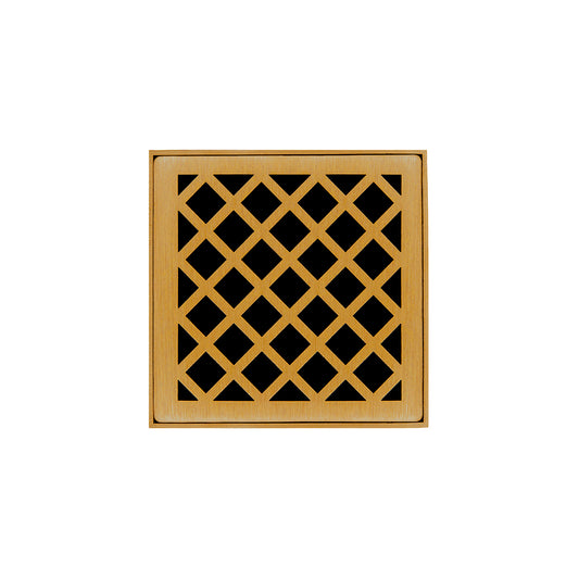INFINITY DRAIN XD 4-2P PG XD 4 4" x 4" XD 4 Complete Kit with Criss-Cross Pattern Decorative Plate in Polished Gold with PVC Drain Body, 2" Outlet
