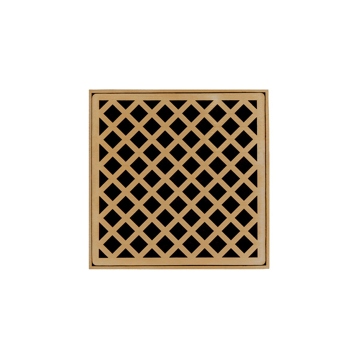 INFINITY DRAIN XD 5-2A PB XD 5 5" x 5" XD 5 Complete Kit with Criss-Cross Pattern Decorative Plate in Polished Brass with ABS Drain Body, 2" Outlet
