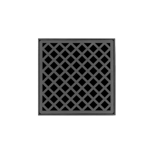 INFINITY DRAIN XD 5-2H GM XD 5 5" x 5" XD 5 Complete Kit with Criss-Cross Pattern Decorative Plate in Gunmetal with Cast Iron Drain Body for Hot Mop, 2" Outlet