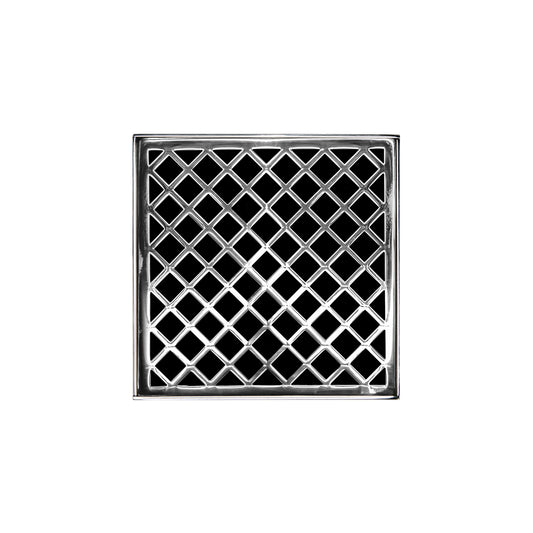INFINITY DRAIN XD 5-2I PS XD 5 5" x 5" XD 5 Complete Kit with Criss-Cross Pattern Decorative Plate in Polished Stainless with Cast Iron Drain Body, 2" Outlet