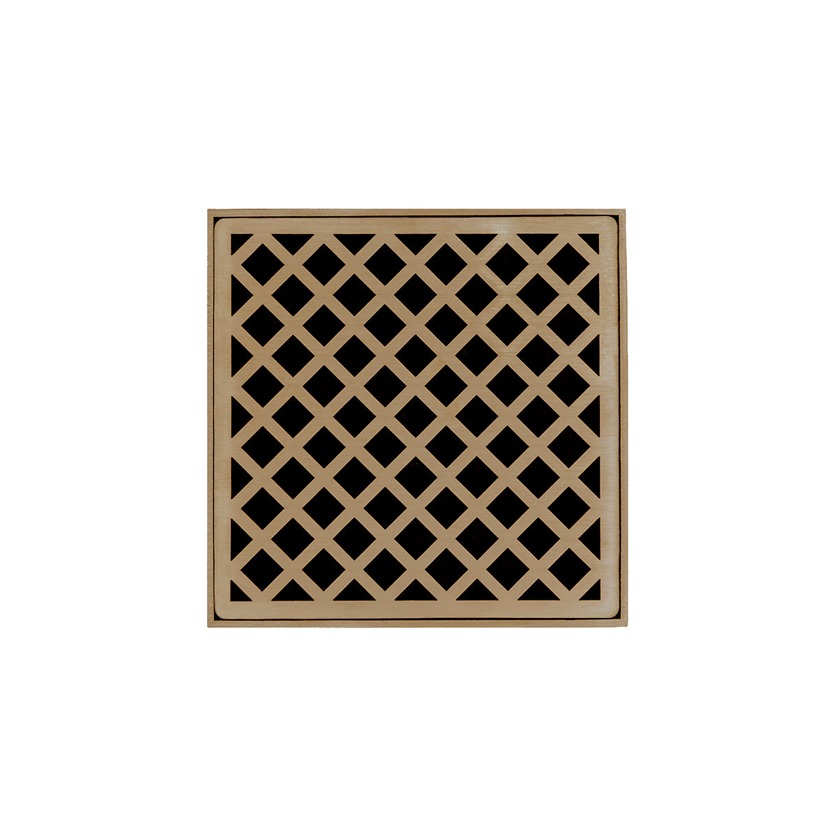 INFINITY DRAIN XD 5-2I SB XD 5 5" x 5" XD 5 Complete Kit with Criss-Cross Pattern Decorative Plate in Satin Bronze with Cast Iron Drain Body, 2" Outlet