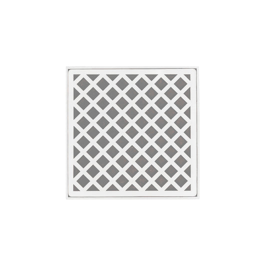 INFINITY DRAIN XD 5-2P MW XD 5 5" x 5" XD 5 Complete Kit with Criss-Cross Pattern Decorative Plate in Matte White with PVC Drain Body, 2" Outlet