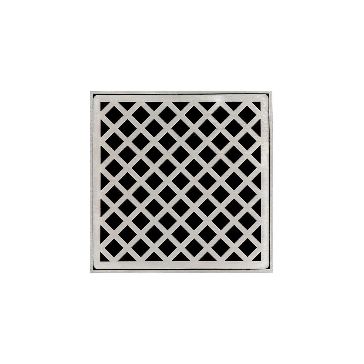 INFINITY DRAIN XD 5-2P SS XD 5 5" x 5" XD 5 Complete Kit with Criss-Cross Pattern Decorative Plate in Satin Stainless with PVC Drain Body, 2" Outlet