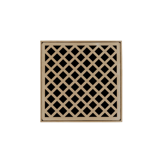 INFINITY DRAIN XD 5-3P SC XD 5 5" x 5" XD 5 High Flow Complete Kit with Criss-Cross Pattern Decorative Plate in Satin Champagne with PVC Drain Body, 3" Outlet
