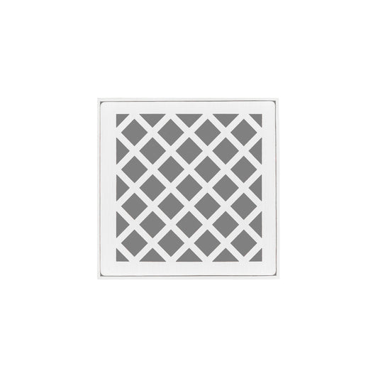 INFINITY DRAIN XDB 4-P MW XD 4 4" x 4" XDB 4 Complete Kit with Criss-Cross Pattern Decorative Plate in Matte White with PVC Bonded Flange Drain Body, 2", 3" and 4" Outlet