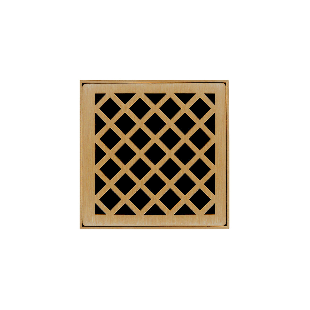 INFINITY DRAIN XDB 4-P PB XD 4 4" x 4" XDB 4 Complete Kit with Criss-Cross Pattern Decorative Plate in Polished Brass with PVC Bonded Flange Drain Body, 2", 3" and 4" Outlet