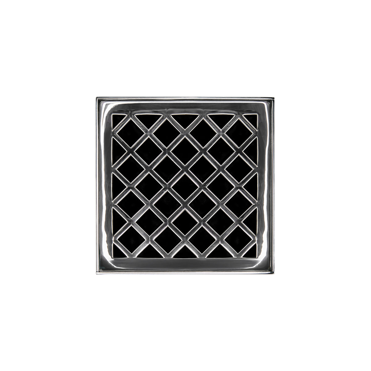 INFINITY DRAIN XDB 4-P PS XD 4 4" x 4" XDB 4 Complete Kit with Criss-Cross Pattern Decorative Plate in Polished Stainless with PVC Bonded Flange Drain Body, 2", 3" and 4" Outlet