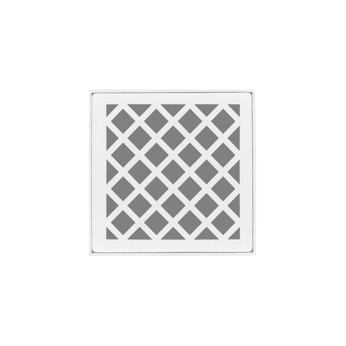 INFINITY DRAIN XDB 4-S MW XD 4 4" x 4" XDB 4 Complete Kit with Criss-Cross Pattern Decorative Plate in Matte White with Stainless Steel Bonded Flange Drain Body, 2" No Hub Outlet
