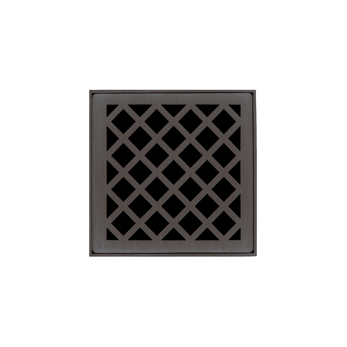INFINITY DRAIN XDB 4-S ORB XD 4 4" x 4" XDB 4 Complete Kit with Criss-Cross Pattern Decorative Plate in Oil Rubbed Bronze with Stainless Steel Bonded Flange Drain Body, 2" No Hub Outlet