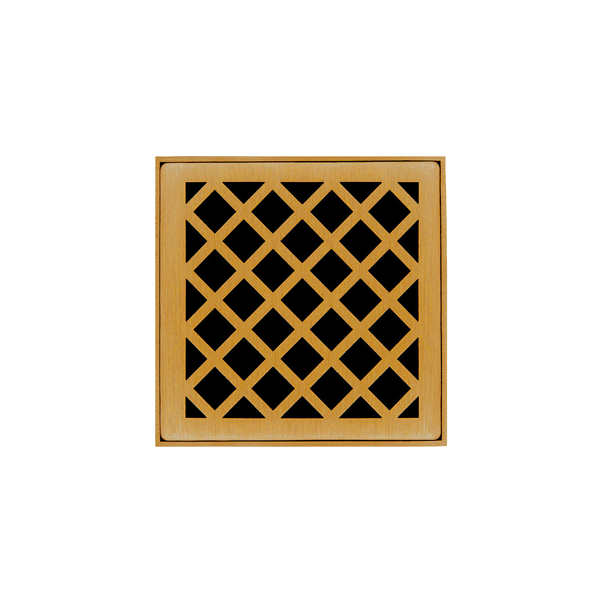 INFINITY DRAIN XDB 4-S PG XD 4 4" x 4" XDB 4 Complete Kit with Criss-Cross Pattern Decorative Plate in Polished Gold with Stainless Steel Bonded Flange Drain Body, 2" No Hub Outlet