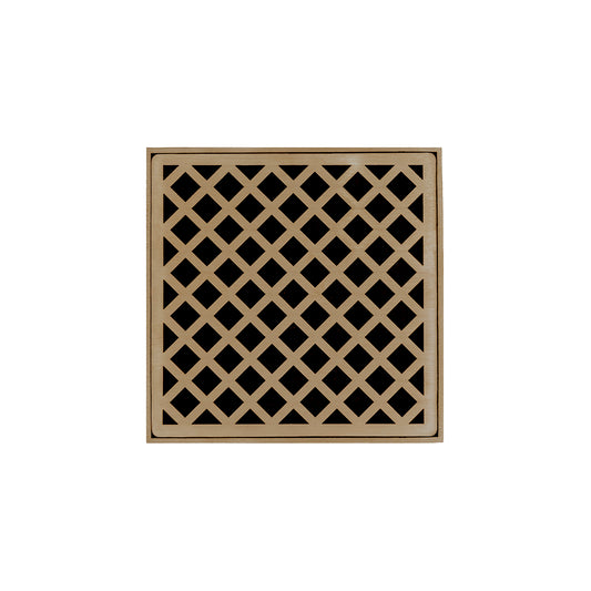 INFINITY DRAIN XDB 5-A SB XD 5 5" x 5" XDB 5 Complete Kit with Criss-Cross Pattern Decorative Plate in Satin Bronze with ABS Bonded Flange Drain Body, 2", 3" and 4" Outlet