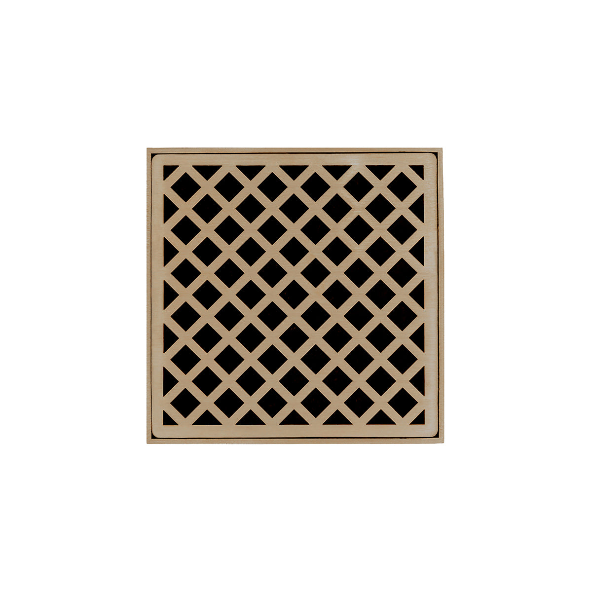 INFINITY DRAIN XDB 5-P SC XD 5 5" x 5" XDB 5 Complete Kit with Criss-Cross Pattern Decorative Plate in Satin Champagne with PVC Bonded Flange Drain Body, 2", 3" and 4" Outlet