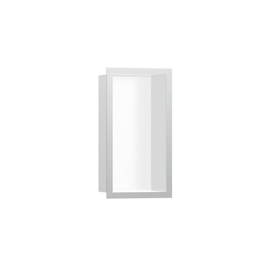 HANSGROHE 56096800 XtraStoris Individual Wall Niche Matte White with Design Frame 12"x 6"x 4"  in Brushed Stainless Steel