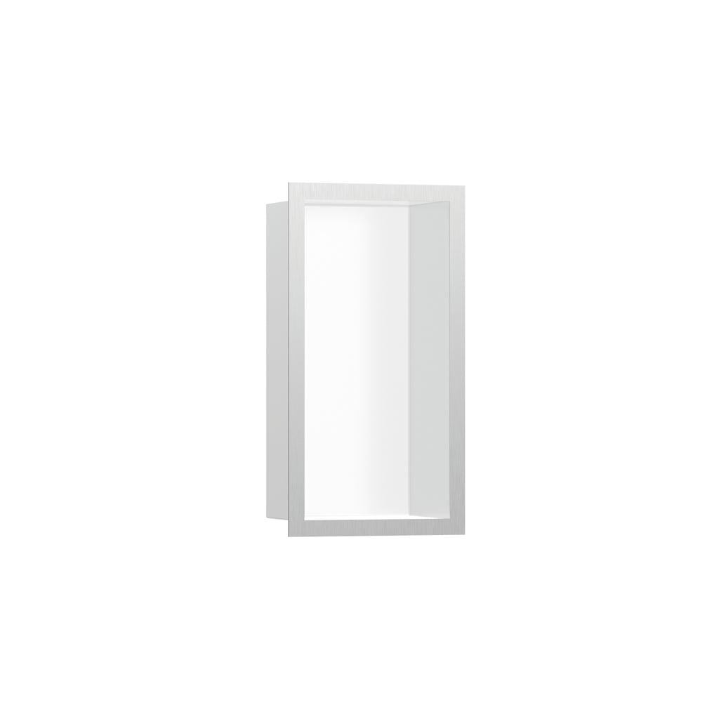 HANSGROHE 56096800 XtraStoris Individual Wall Niche Matte White with Design Frame 12"x 6"x 4" - Brushed Stainless Steel