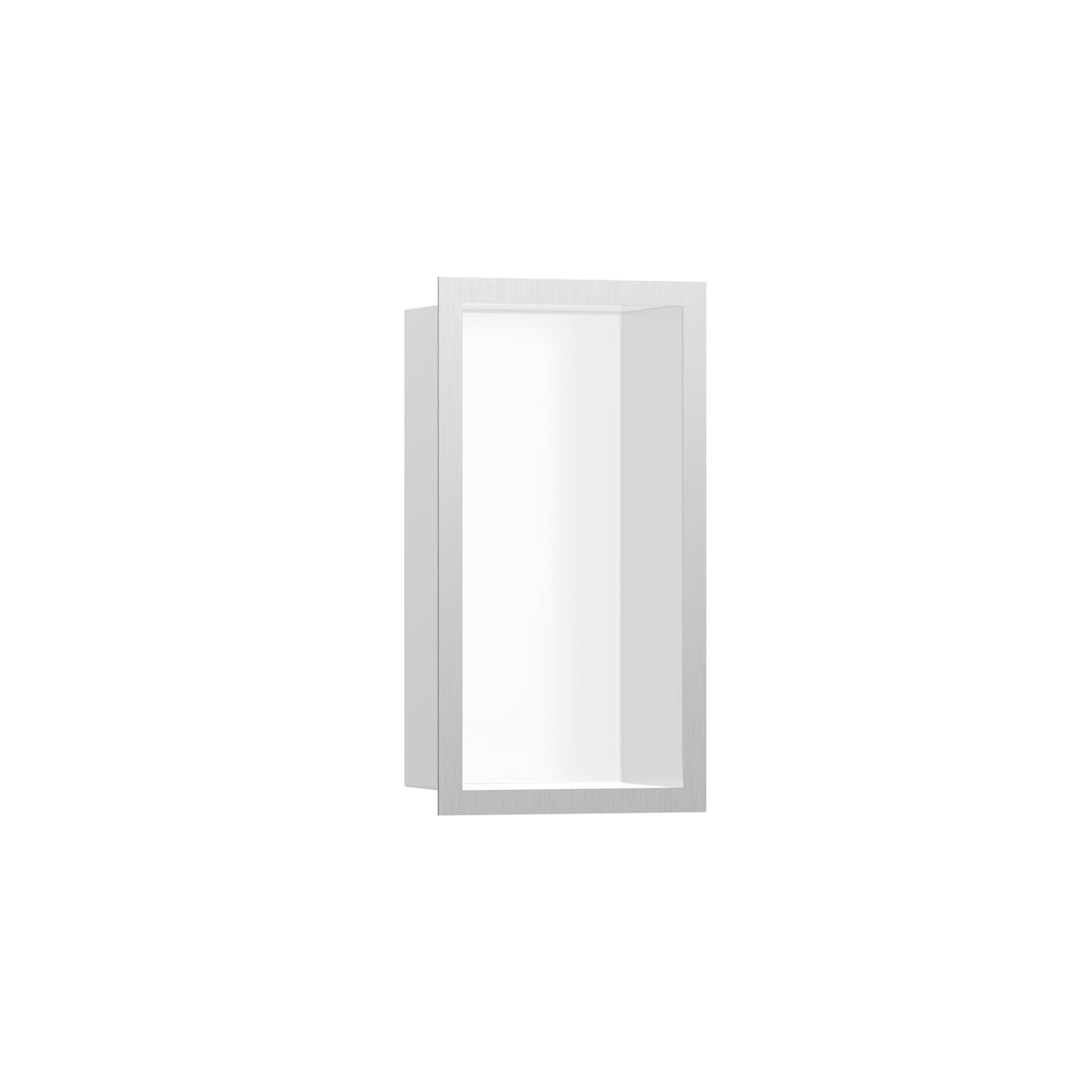 HANSGROHE 56096800 XtraStoris Individual Wall Niche Matte White with Design Frame 12"x 6"x 4" - Brushed Stainless Steel