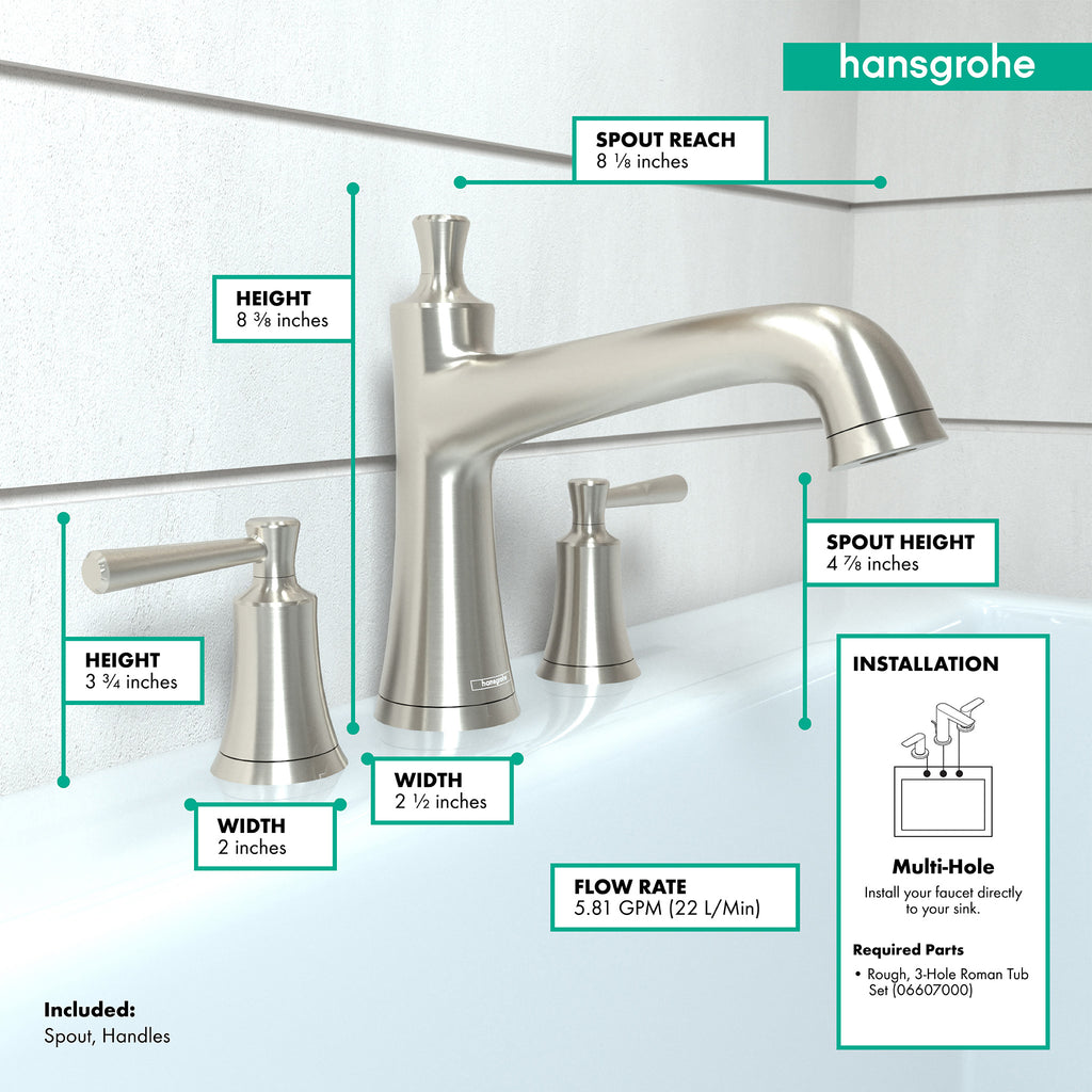 HANSGROHE 04776820 Joleena 3-Hole Roman Tub Set Trim - Brushed Nickel