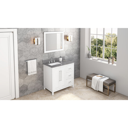 JEFFREY ALEXANDER VKITCAD36WHSGR 36" White Cade Vanity, left offset, Steel Grey Cultured Marble Vanity Top, undermount rectangle bowl - White