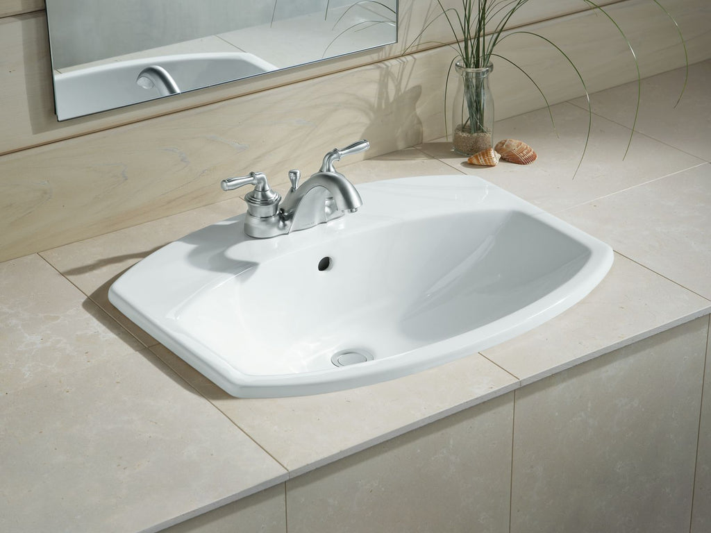 KOHLER K-2351-4-0 Cimarron 22-3/4" Rectangle Drop-In Bathroom Sink - White