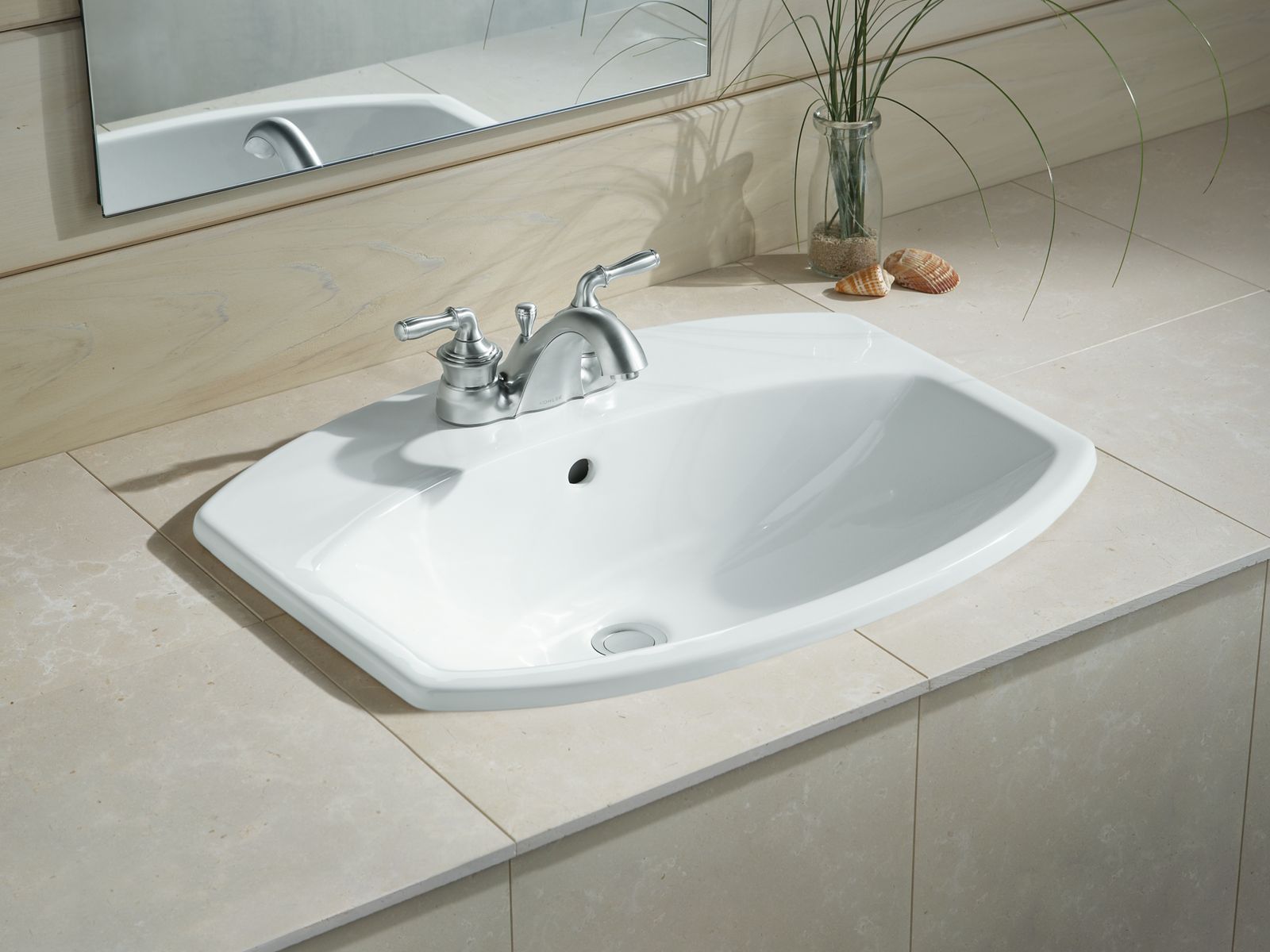 KOHLER K-2351-4-0 Cimarron 22-3/4" Rectangle Drop-In Bathroom Sink - White