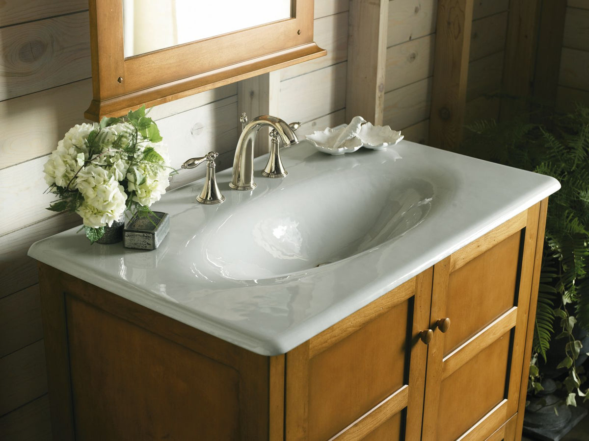 KOHLER K-3051-8-96 Iron/Impressions 37" Enameled Cast Iron Vanity Top With Integrated Oval Sink - Biscuit