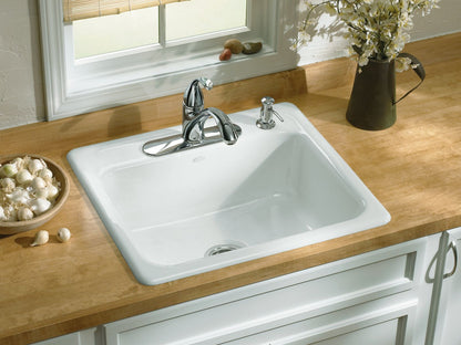 KOHLER K-5964-4-0 Mayfield 25" top-mount single-bowl kitchen sink - White
