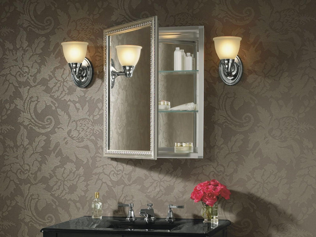 KOHLER K-CB-CLW2026SS 20" W X 26" H Aluminum Single-Door Medicine Cabinet With Decorative Silver Framed Mirrored Door