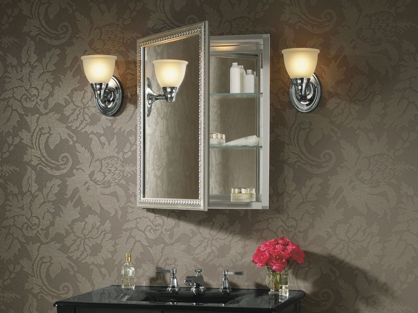KOHLER K-CB-CLW2026SS 20" W X 26" H Aluminum Single-Door Medicine Cabinet With Decorative Silver Framed Mirrored Door