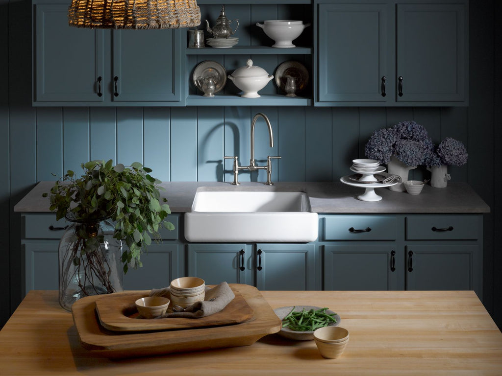 KOHLER K-6486-FF Whitehaven 29-1/2" Undermount Single-Bowl Farmhouse Kitchen Sink - Sea Salt
