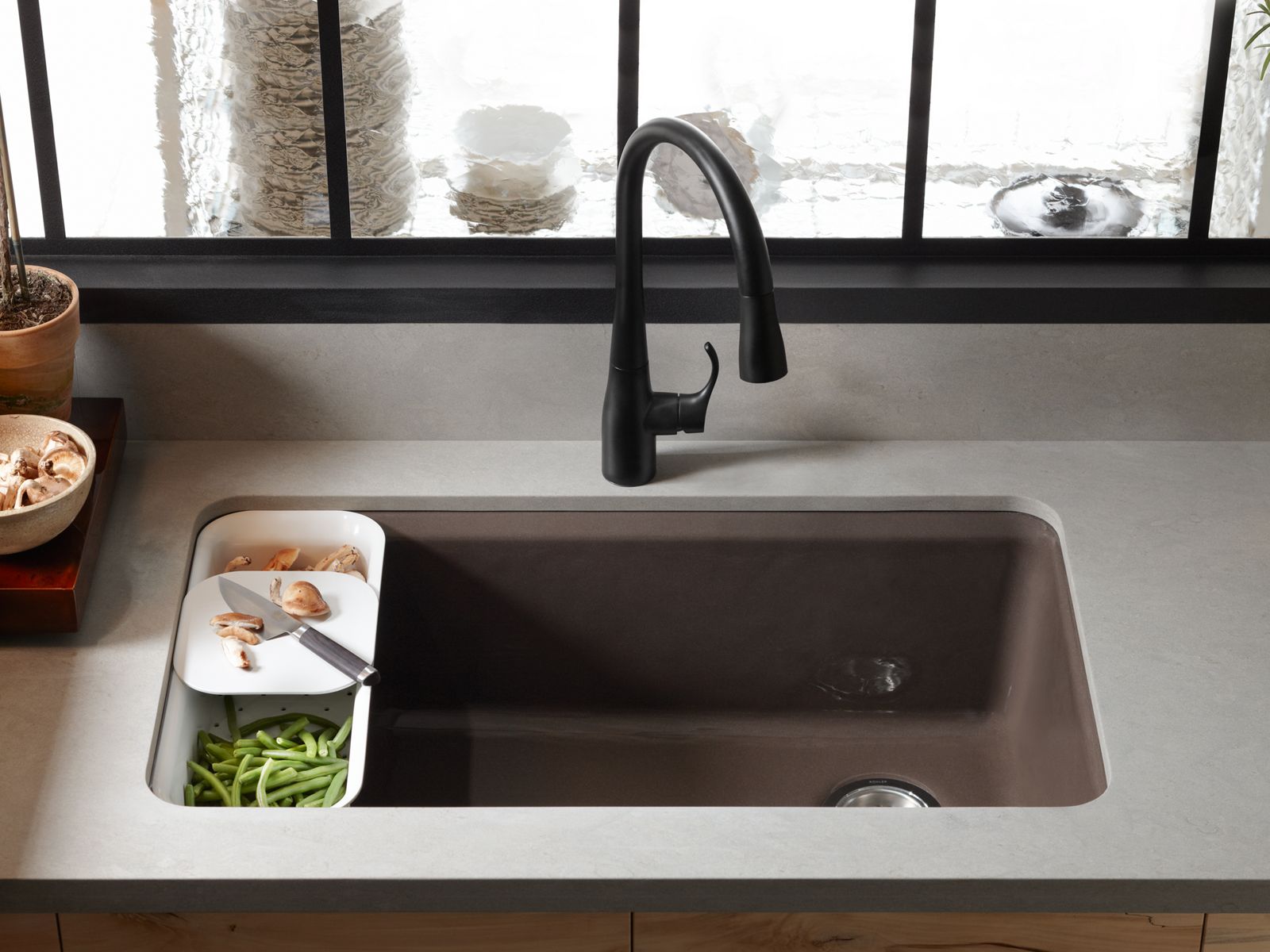 KOHLER K-5871-5UA3-TRF Riverby 33" Undermount Single-Bowl Workstation Kitchen Sink - Truffle