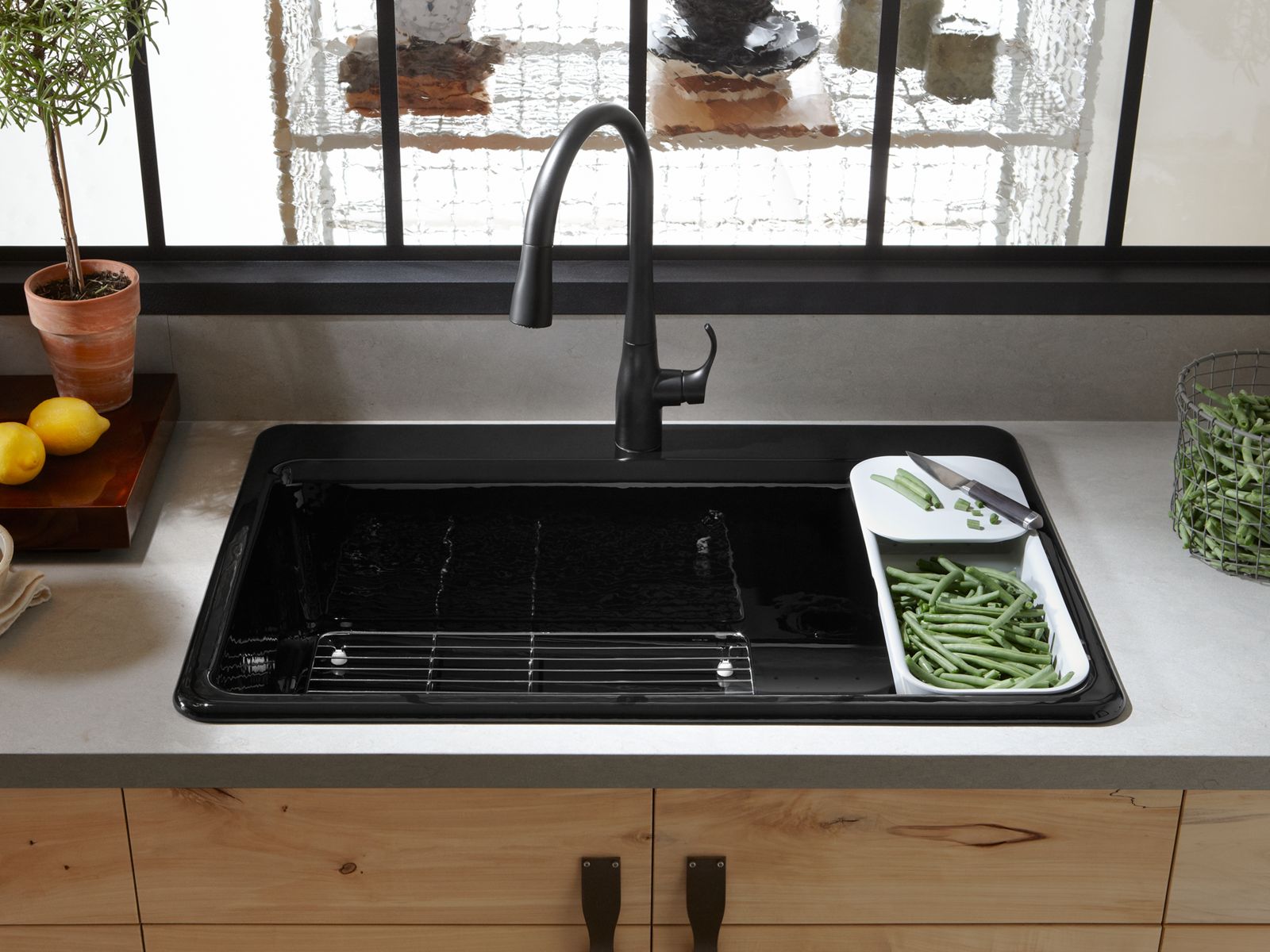 KOHLER K-5871-1A2-7 Riverby 33" Top-Mount Single-Bowl Workstation Kitchen Sink - Black Black