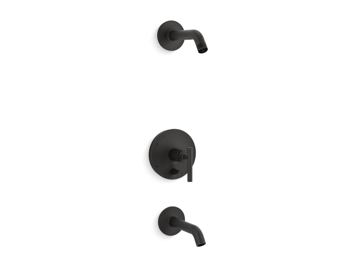 KOHLER K-T14420-4L-BL Purist Rite-Temp Bath And Shower Trim Kit With Push-Button Diverter And Lever Handle, Without Showerhead - Matte Black