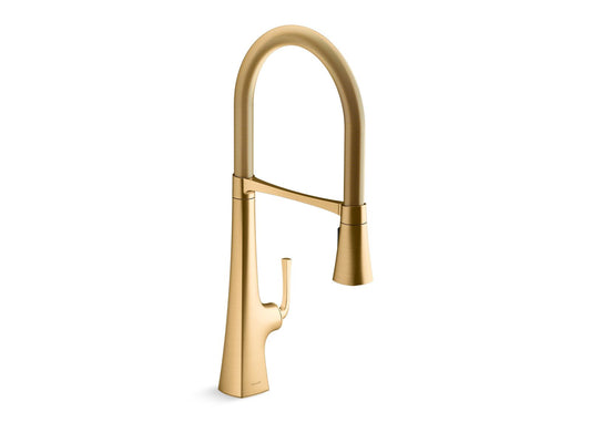 KOHLER K-22060-2MB Graze Semi-Professional Kitchen Sink Faucet With Three-Function Sprayhead In Vibrant Brushed Moderne Brass