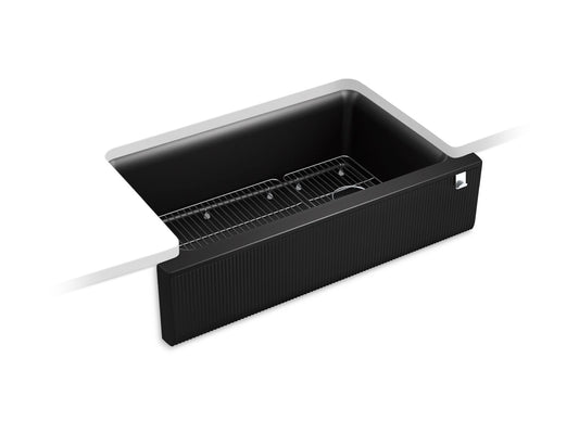 KOHLER K-25788-CM1 Cairn 34" Undermount Single-Bowl Farmhouse Kitchen Sink With Fluted Design In Matte Black