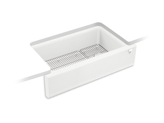 KOHLER K-25788-CM6 Cairn 34" Undermount Single-Bowl Farmhouse Kitchen Sink With Fluted Design In Matte White