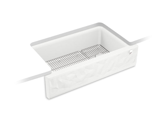 KOHLER K-29825-CM6 Cairn 34" Undermount Single-Bowl Farmhouse Kitchen Sink With Faceted Design In Matte White