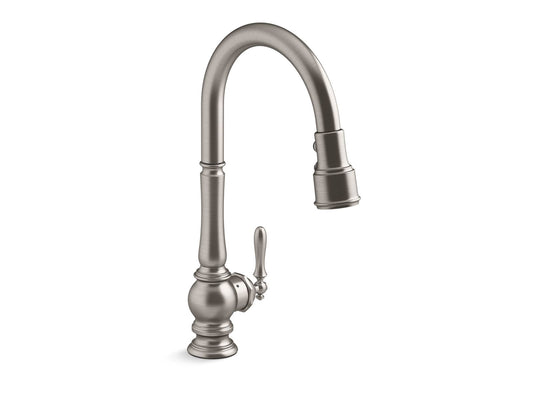 KOHLER K-29709-WB-VS Artifacts Touchless Pull-Down Kitchen Sink Faucet With Kohler Konnect And Three-Function Sprayhead In Vibrant Stainless