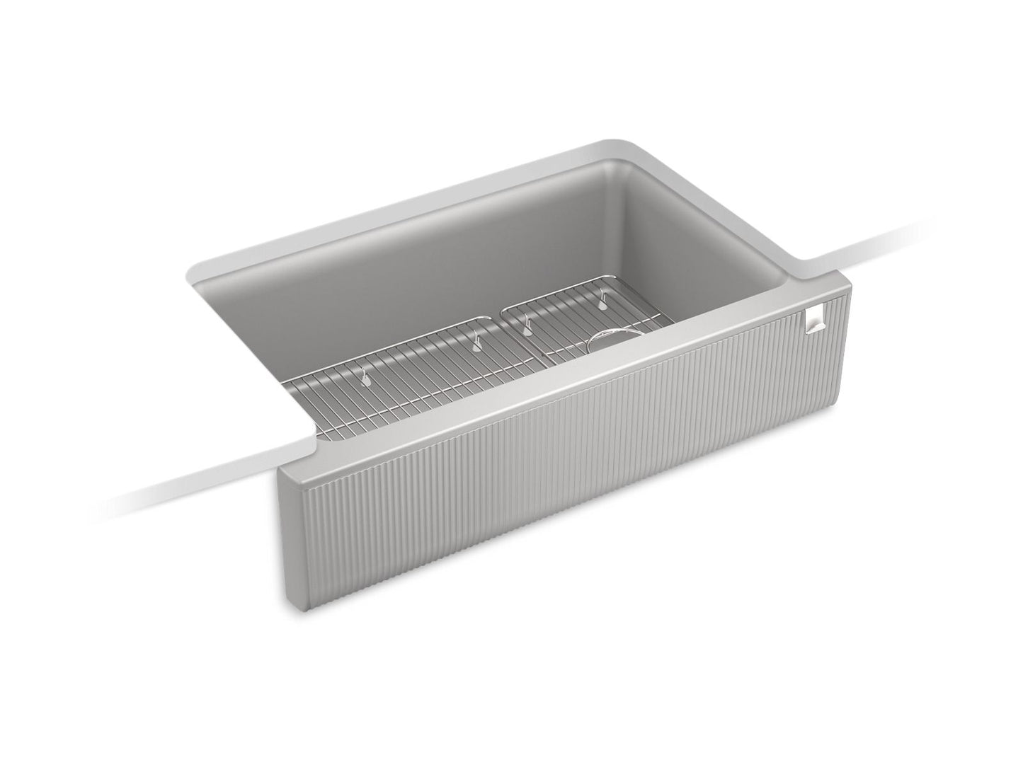 KOHLER K-25788-CM4 Cairn 34" Undermount Single-Bowl Farmhouse Kitchen Sink With Fluted Design In Matte Grey