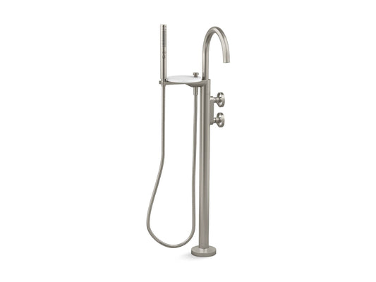 KOHLER K-T77984-9-BN Components Floor-Mount Bath Filler Trim With Industrial Handles And Handshower In Vibrant Brushed Nickel