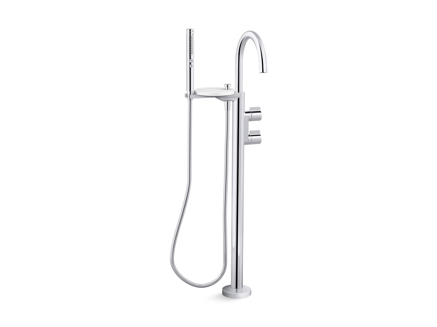 KOHLER K-T77984-4-CP Components Floor-Mount Bath Filler Trim With Lever Handles And Handshower In Polished Chrome